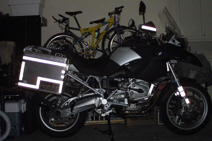 BMW R1200 motorcycle with SOLAS tape